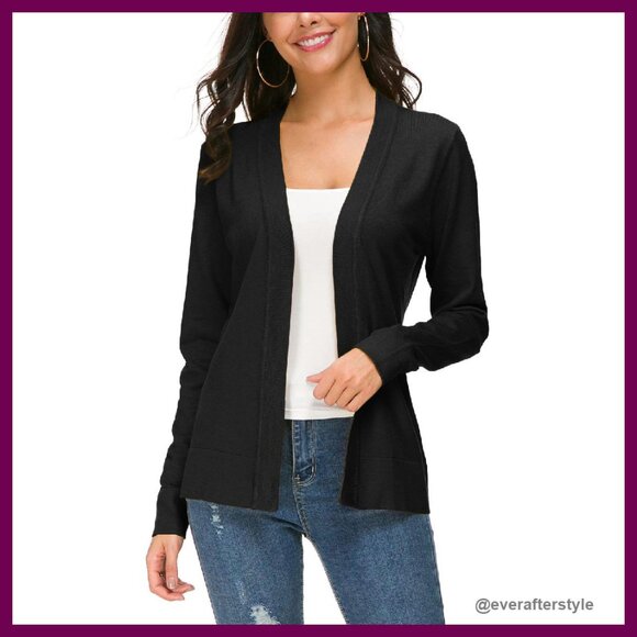 Long Sleeve Open Front Knit Cardigan Sweater Chic Minimal Cozy Layering
